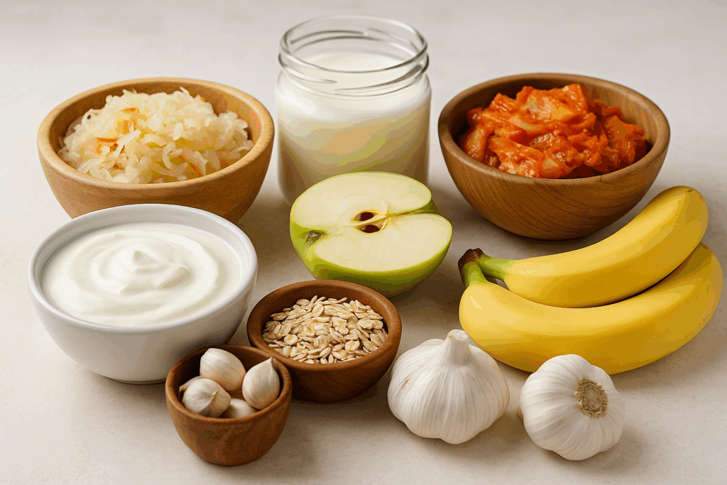 probiotika-a-prebiotika-potraviny-bana-cesnek-jablko-kimchi