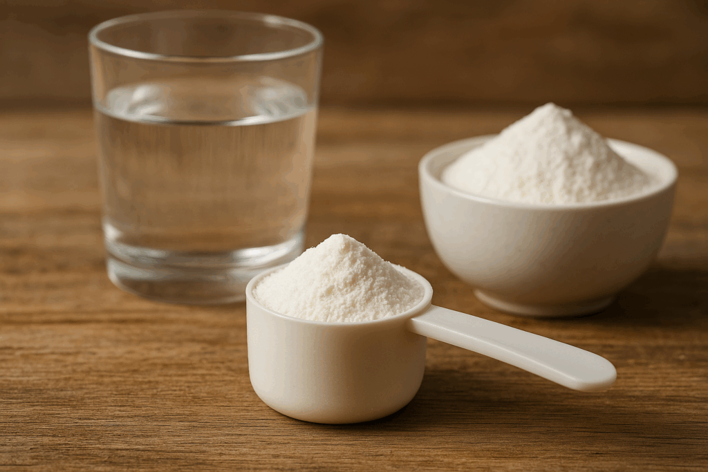 glutamin-voda-prasek-sklenice