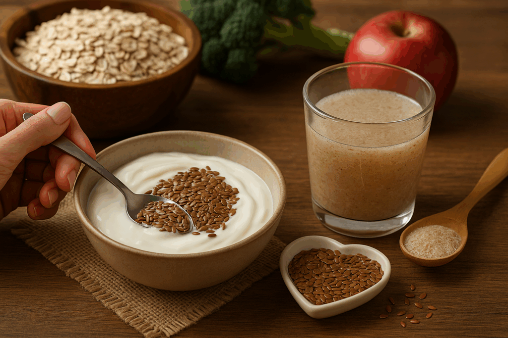 vlaknina-misa-sklenice-lzice-voda-vlocky-jablko