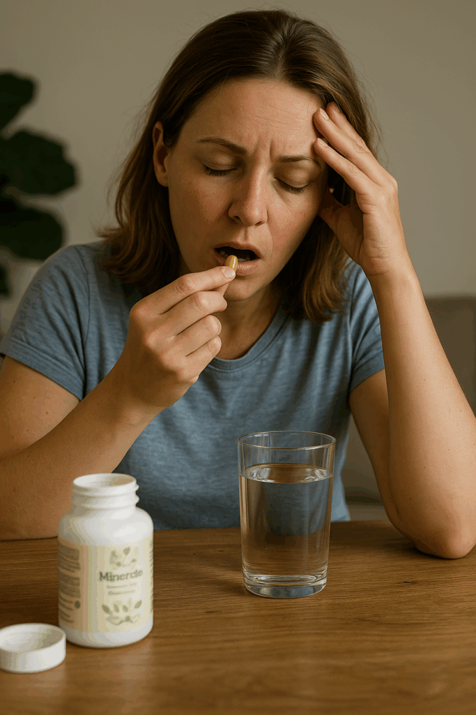 nedostatek-mineralu-priznaky-zena-kapsle-sklenice-voda-doza