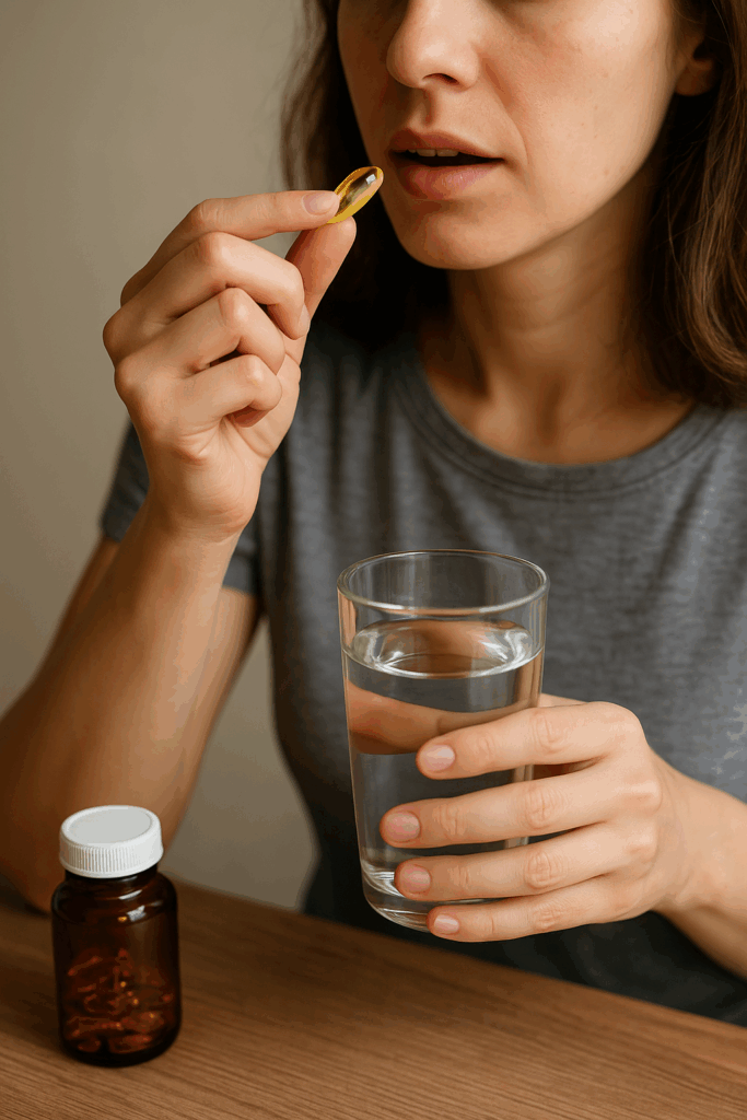 jak-poznat-adhd-zena-sklenice-voda-doza-kapsle