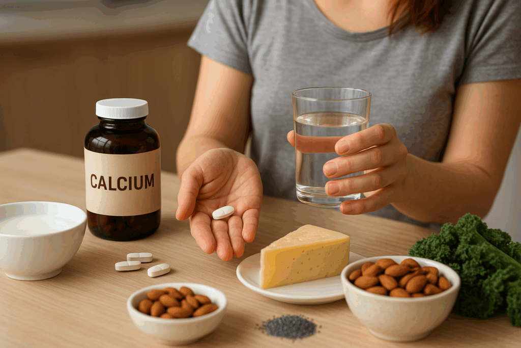 nedostatek-vapniku-priznaky-syr-orech-misa-kapsle-sklenice-voda