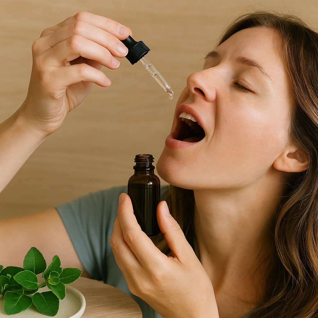 oreganovy-olej-zena-lahvicka-kapatko-roslina-talir