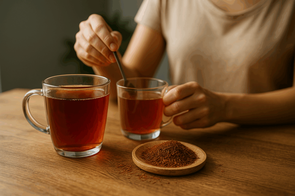 roiboos-ucinky-hrnek-voda-caj-talir-lzice