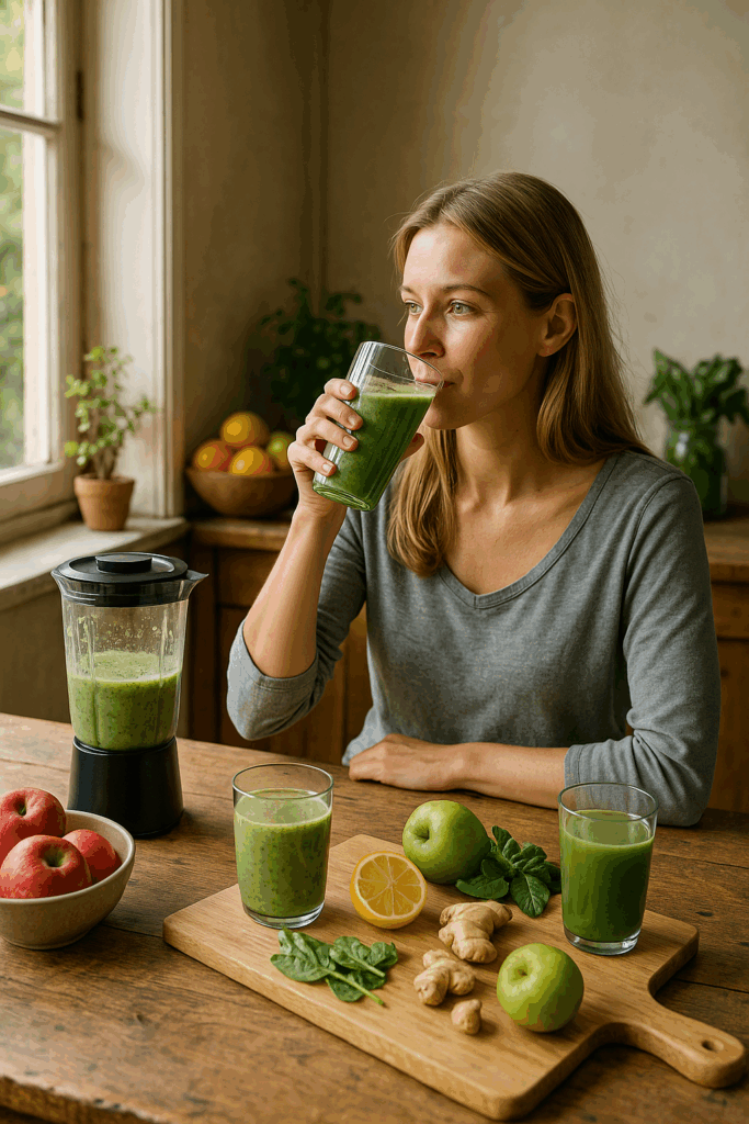 jarni-detox-zena-jablko-zazvor-citron-misa-mixer-prkenko-bazalka