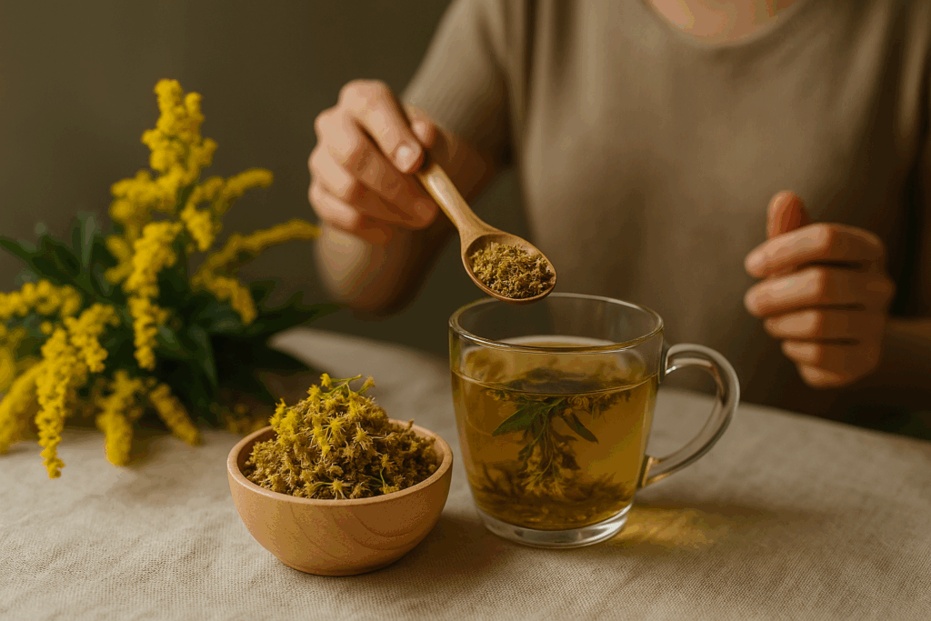 zlatobyl-kanadsky-ucinky-rostlina-hrnek-misa